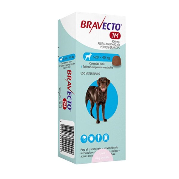 Bravecto 1M Antipulgas Perros Grandes 400mg (20-40kg) Proteccion 37 Dias
