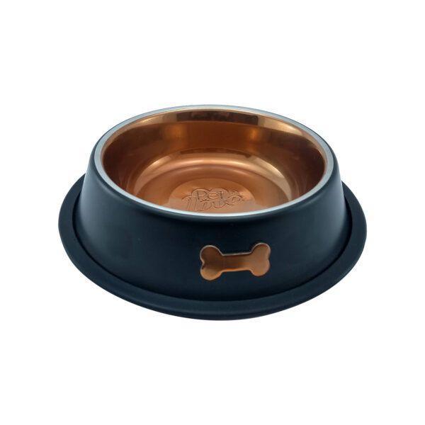 Comedero Metalico Antideslizante Negro y Cobre