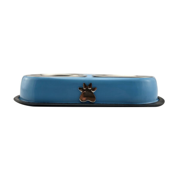 Comedero Metalico Doble Huella Azul 16.5 Cm