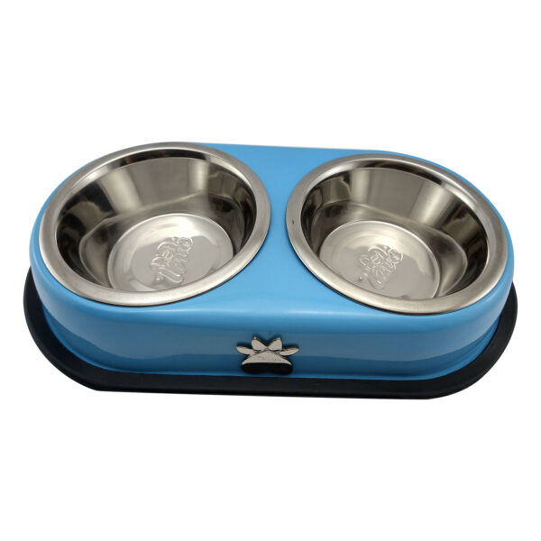 Comedero Metalico Doble Huella Azul 16.5 Cm - Imagen 2