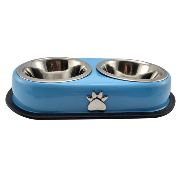 Comedero Metalico Doble Huella Azul 16.5 Cm - Imagen 3
