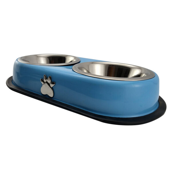 Comedero Metalico Doble Huella Azul 16.5 Cm - Imagen 4