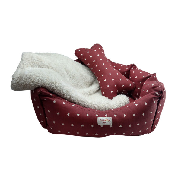 Combo Cama Mascota 50X50 Corazones Rojos Guamba