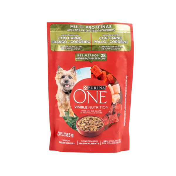 Purina One Multiproteina Cachorros y Adultos Carne, Pollo y Cordero 85gr